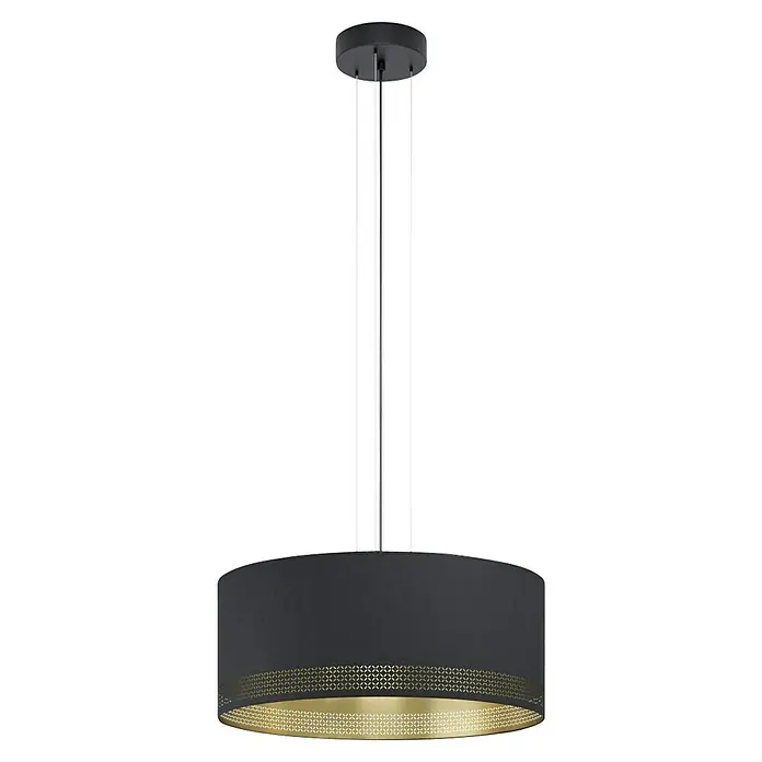 Eglo Esteperra Lámpara colgante redonda 3 portalámparas - 120 W, Ø x Al: 53 x 110 cm, Negro, Negro, E27 - Lámpara colgante moderna con pantalla negra y detalles dorados, perfecta para interiores elegantes y para crear un ambiente agradable.