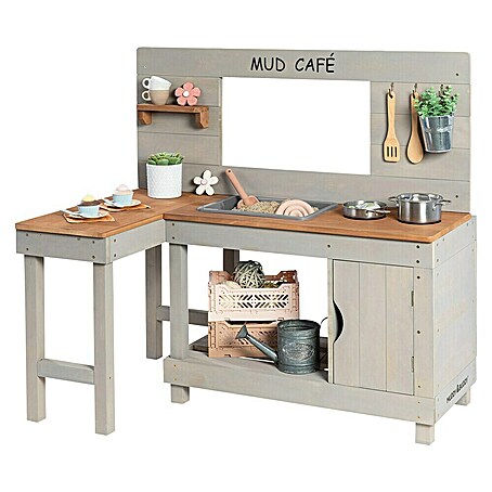 Muddy Buddy Matschküche Mud Café (110 x 71,5 x 100 cm, Holz, Warmgrau)