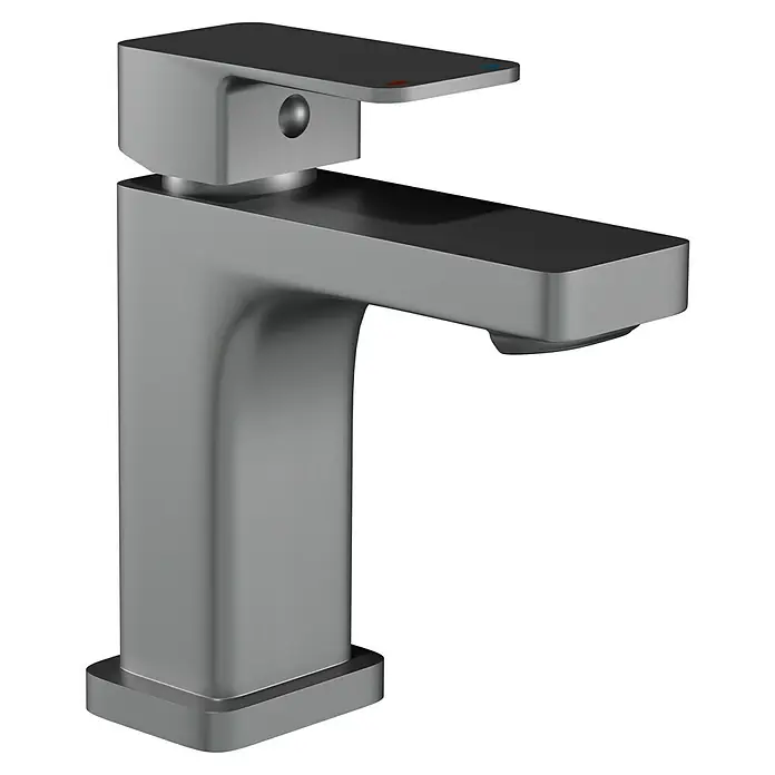 Camargue Waschtischarmatur Marbella - Graphit, Matt - Ein moderner, grauer Wasserhahn mit einem flachen Auslauf und einem minimalistischen Design für Badezimmer oder Küche.