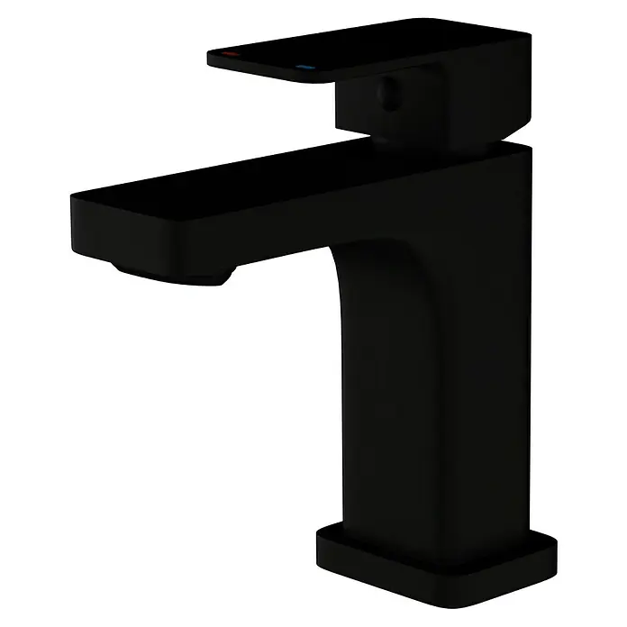 Camargue Waschtischarmatur Marbella - Schwarz, Matt - Elegante, mattschwarze Waschtischarmatur mit flachem Auslauf und roten/blauen Markierungen. Modernes Design für stilvolle Badezimmer.