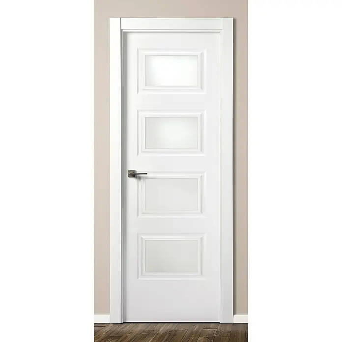 Solid Elements Puerta acristalada Bonn - 72,5 x 203 cm, Derecha, Blanco - Elegante puerta interior blanca con cuatro paneles y manija moderna, perfecta para un hogar elegante.