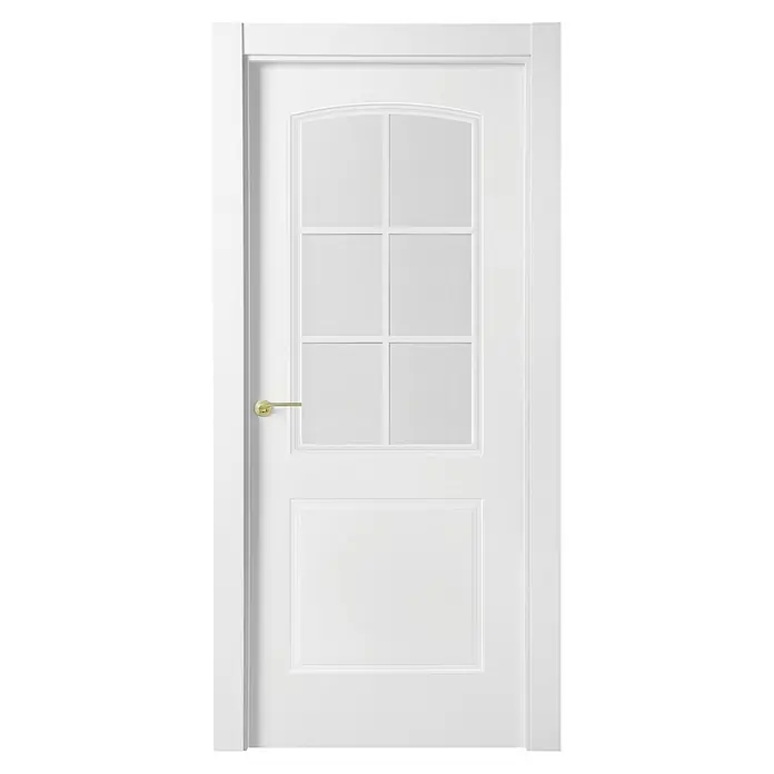 Solid Elements Puerta acristalada Bremen - 72,5 x 203 cm, Derecha, Blanco - Elegante puerta blanca con seis cristales en la parte superior y manija dorada, ideal para interiores con estilo.