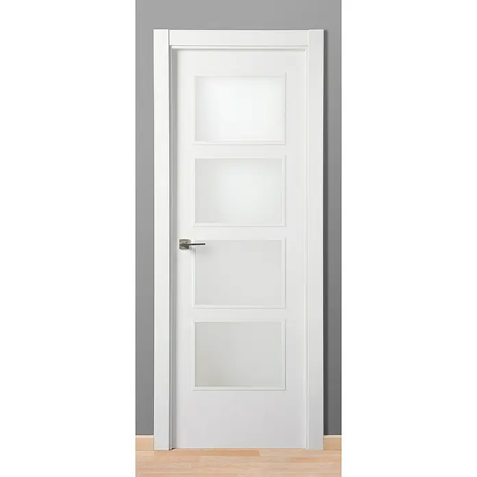 Solid Elements Puerta acristalada Essen - 72,5 x 203 cm, Derecha, Blanco - Elegante puerta interior blanca con cuatro inserciones de vidrio rectangulares y un manija moderna. Diseño sencillo para un ambiente luminoso y acogedor.