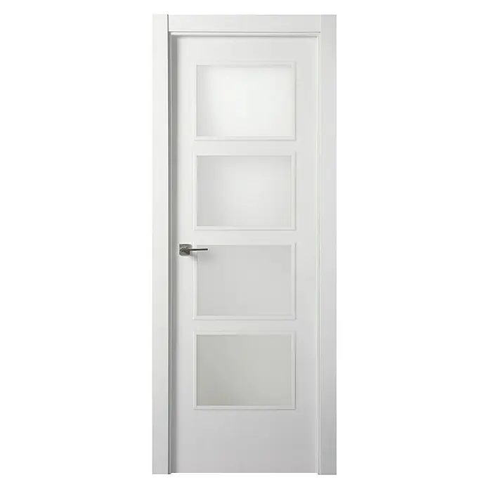 Solid Elements Puerta acristalada Essen - 72,5 x 203 cm, Derecha, Blanco - Puerta interior blanca con cuatro paneles rectangulares similares a vidrio esmerilado y manija plateada, ideal para espacios modernos.