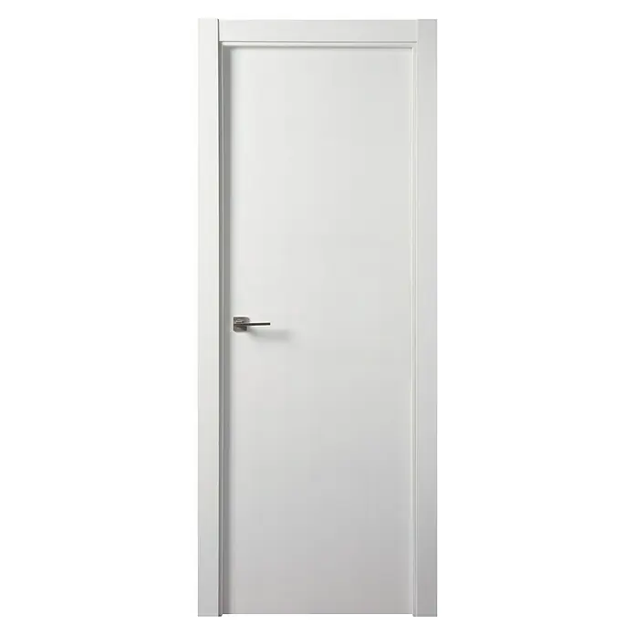 Solid Elements Puerta interior Essen - 72,5 x 203 cm, Derecha, Blanco, Maciza - Primer plano de una puerta blanca con manija moderna, mostrando su diseño elegante adecuado para interiores minimalistas.