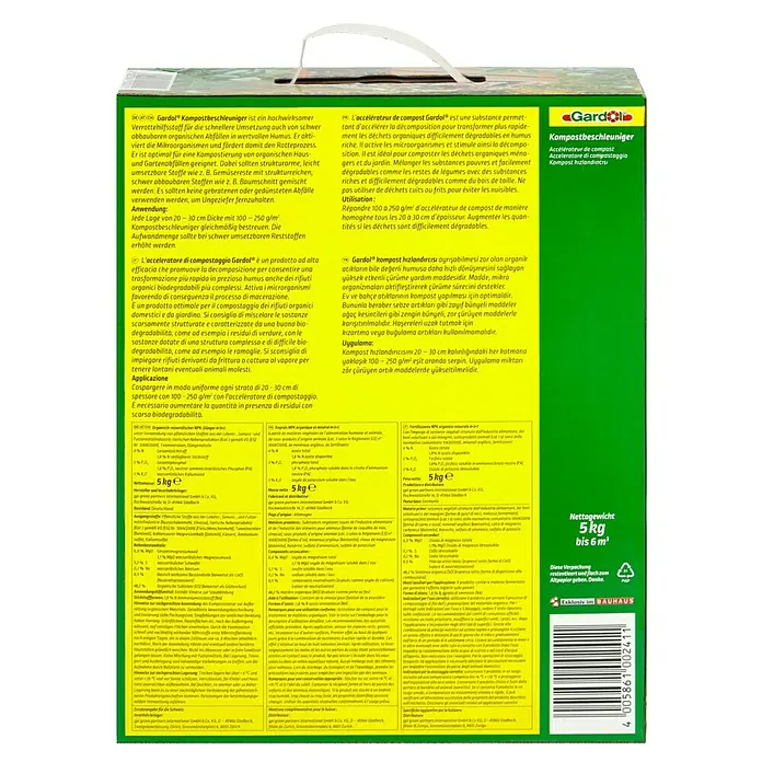 Gardol Kompostbeschleuniger5 kg, Max. Anwendungsfläche: 6 m³ - Gardol Kompostbeschleuniger: Beschleunigt die Kompostierung, wandelt organische Abfälle in wertvollen Humus um. Für Haus- und Gartenabfälle.