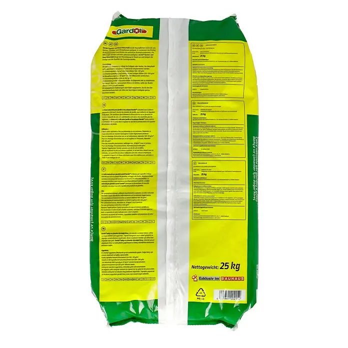 Gardol Garten- & Rasenkalk - 25 kg, Max. Anwendungsfläche: 250 m² - Bild einer 25-kg-Packung Gardol Gartenkalk, exklusiv bei Bauhaus erhältlich, zur Verbesserung des Bodens und Förderung des Pflanzenwachstums.
