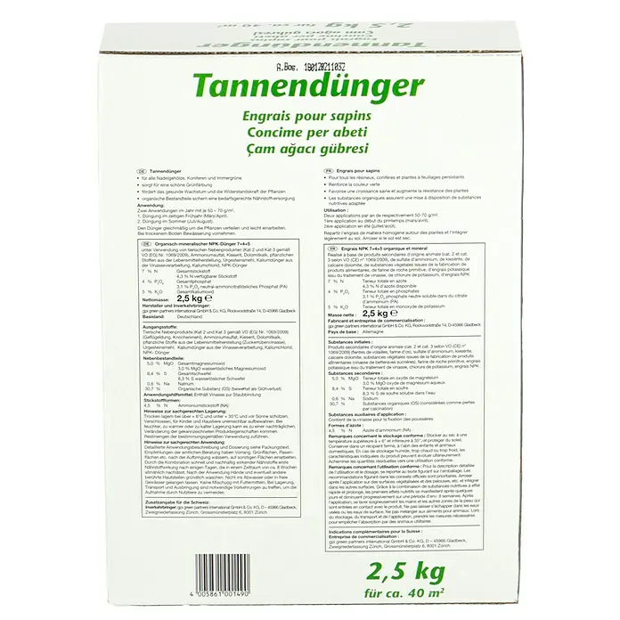 Tannendünger - 2,5 kg, Max. Anwendungsfläche: 40 m² - Tannendünger für Nadelgehölze, Koniferen und Immergrüne, sorgt für eine schöne Grünfärbung, fördert Wachstum und Widerstandskraft.