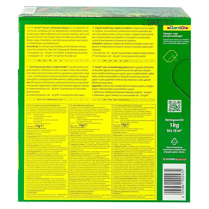Gardol Tannen- & Koniferendünger - 1 kg, Max. Anwendungsfläche: 16 m² - Gardol Tannen- und Koniferendünger: Ein NPK-Dünger für gesunde Nadelgehölze und Koniferen, schützt vor Krankheiten und Nadelverlust.