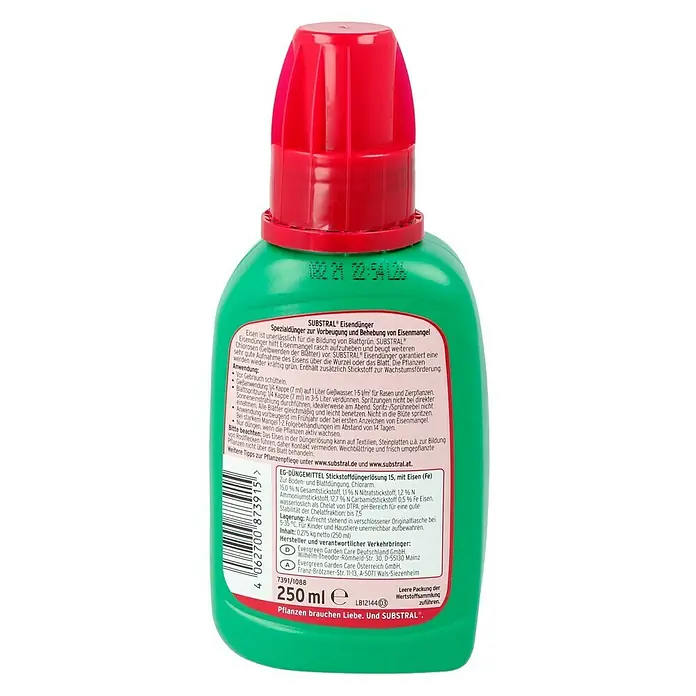 Substral Eisendünger - 250 ml - Grüne Flasche SUBSTRAL Eisendünger zur Vorbeugung und Behandlung von Eisenmangel mit roter Kappe.