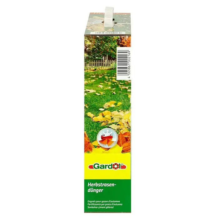 Gardol Herbstrasendünger - 5 kg, Max. Anwendungsfläche: 160 m² - Abbildung einer Packung Gardol Herbstrasendünger, ideal für die Rasenpflege im Herbst.