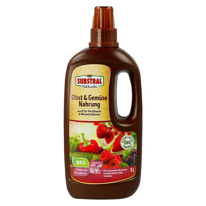Substral Naturen Obst- & Gemüsenahrung - 1 l, Max. ausreichend für Flüssigkeitsmenge: 140 l - Flasche Substral Naturen Obst- und Gemüsenahrung, vegan und für den ökologischen Landbau geeignet.