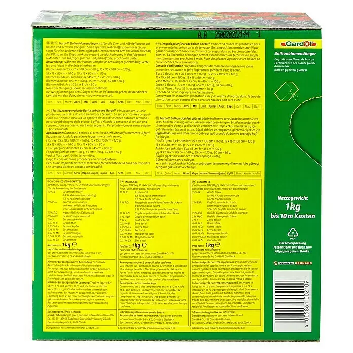 Gardol Balkonblumendünger - Mit Langzeitwirkung, 1 kg, Passend für: 10 m Balkonkasten - Rückansicht