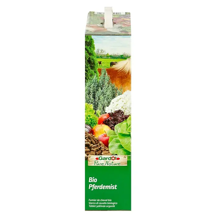Gardol Pure Nature Bio-Pferdedung - 4 kg, Max. Anwendungsfläche: 30 m² - Abbildung einer Packung Gardol Bio Pferdemist, einem natürlichen Dünger für den Garten.