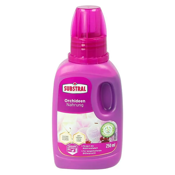 Substral Orchideendünger - 250 ml - Orchideennahrung von Substral in einer lila Flasche. Für sichtbar schönere Pflanzen und langanhaltende Blütenpracht.