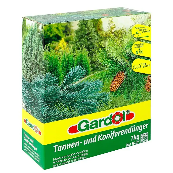 Gardol Tannen- & Koniferendünger - 1 kg, Max. Anwendungsfläche: 16 m² - Produktansicht von Gardol Tannen- und Koniferendünger 1kg, für gesunde Nadelbäume.