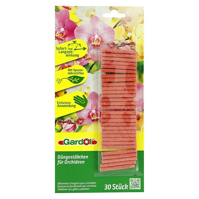 Gardol Düngestäbchen - Passend für: 30 Pflanzen, 30 Stk. - Packung Gardol Düngestäbchen für Orchideen mit dem Hinweis auf Sofort- und Langzeitwirkung sowie einfache Anwendung.
