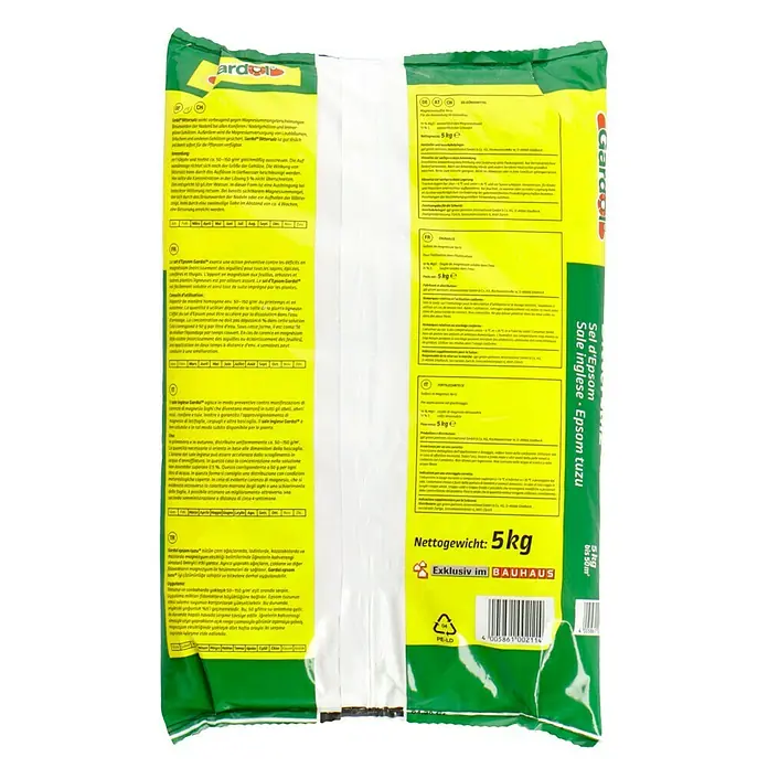 Gardol Bittersalz - 5 kg, Max. Anwendungsfläche: 50 m² - Verpackung von Gardol Bittersalz, 5 kg. Das Bittersalz ist ideal zur Vorbeugung von Magnesiummangel bei Pflanzen und sorgt für gesundes Wachstum.