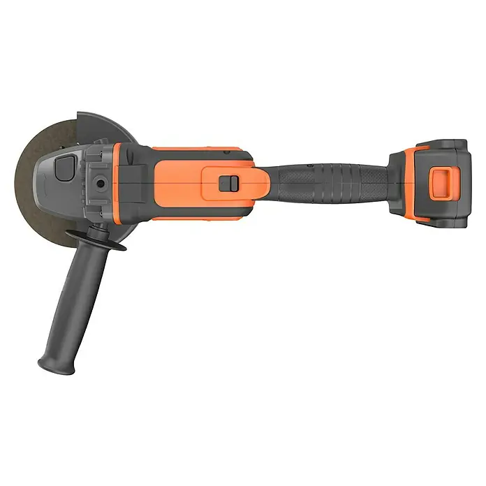 Black+Decker Akku-Winkelschleifer BCG720M1-QW - Li-Ionen, 4 Ah, 1 Akku, Durchmesser Scheibe: 125 mm, 8.600 U/min - Eine kabellose Flex mit orangefarbenen Akzenten und einem Seitengriff zum Schleifen von Materialien.
