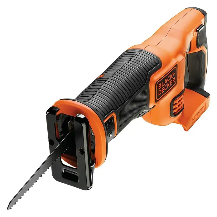 Black+Decker 18V PowerConnect Akku-Säbelsäge BDCR18N-XJ - 18 V, Ohne Akku, 0 /min - 3.000 /min - Akkubetriebene Black+Decker Stichsäge mit orangefarbenem Gehäuse und schwarzem Griff für präzise Schnitte in verschiedenen Materialien.