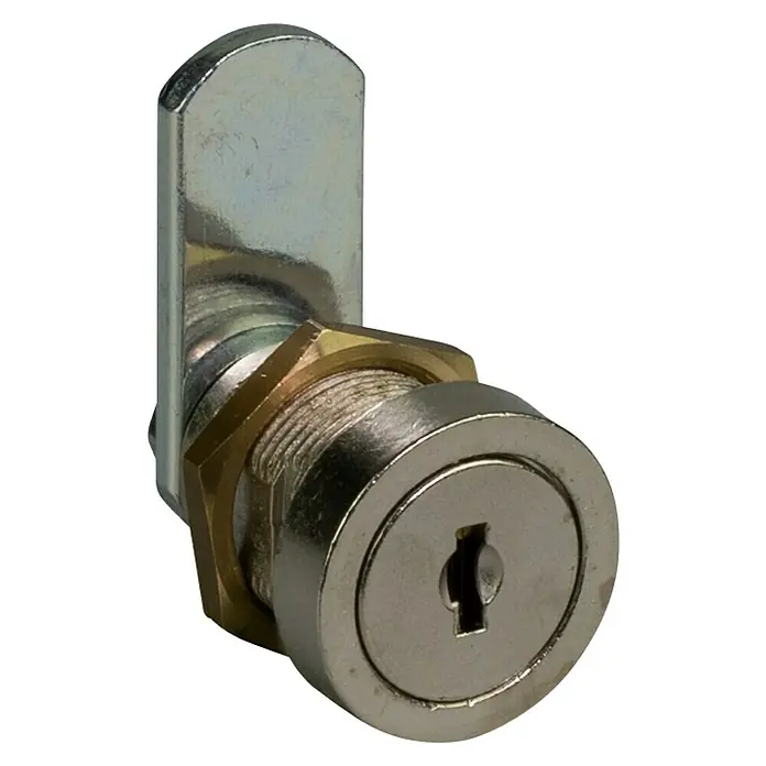Burg-Wächter Universalzylinder ZS 84 - Einbaumaß: Ø 16,2 mm, Materialstärke: 1 mm - 12 mm, Vernickelt - Detailaufnahme eines Schrankschlosses mit Schlüsselöffnung, ideal für die sichere Aufbewahrung von Wertsachen in Schränken und Schubladen.