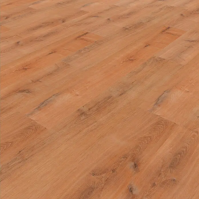 Star Clic Vinylboden More+ Golden Oak Natural1.210 x 220 x 5 mm, Landhausdiele, Golden Oak Natural - Nahaufnahme eines Laminatbodens mit einem warmen, hellbraunen Farbton und einer realistischen Holzstruktur.