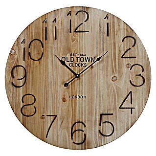 Reloj de pared redondo Old Town (Tonos madera, Diámetro: 58 cm)