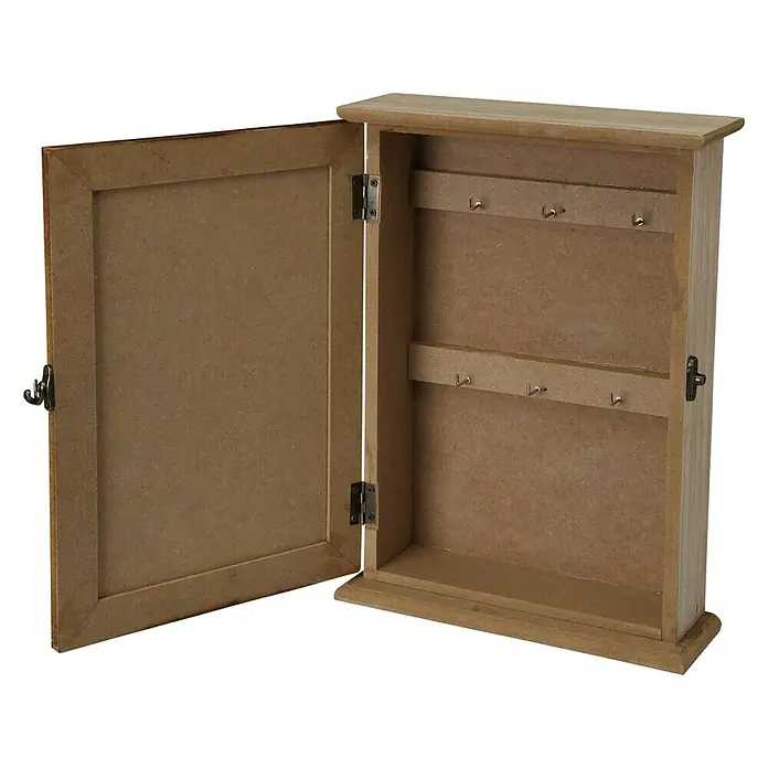 Versa Caja de madera para llaves - L x An x Al: 20 x 6,5 x 27 cm, Madera - Armario de llaves de madera abierto con ganchos para colgar llaves, perfecto para la organización de la entrada o cocina.