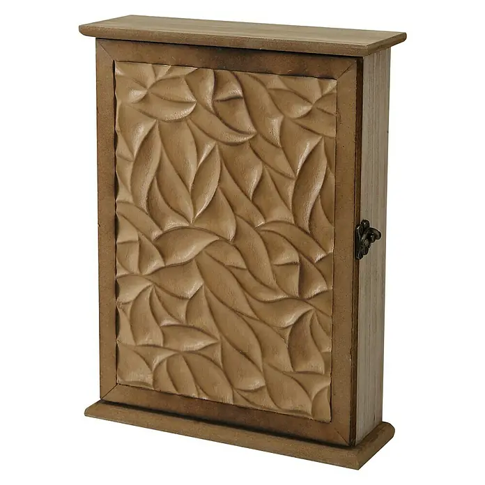 Versa Caja de madera para llaves - L x An x Al: 20 x 6,5 x 27 cm, Madera - Armario para llaves de madera con diseño de hojas para guardar tus llaves con estilo en la entrada.