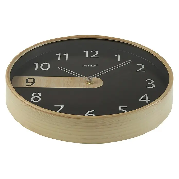 Versa Reloj de pared Cocina - Diámetro: 30,5 cm, Negro - Elegante reloj de pared en negro y madera. El reloj destaca por su diseño moderno y las líneas limpias, que aportan un toque de estilo a cualquier espacio.