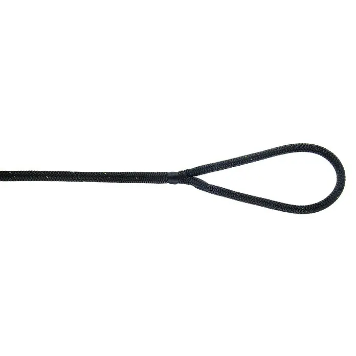 Robline Festmacherleine Rio Green - Ø x L: 10 mm x 8 m, Schwarz, Polyester - Nahaufnahme einer schwarzen geflochtenen Bandschlinge, die eine robuste und zuverlässige Verbindung für verschiedene Anwendungen bietet.