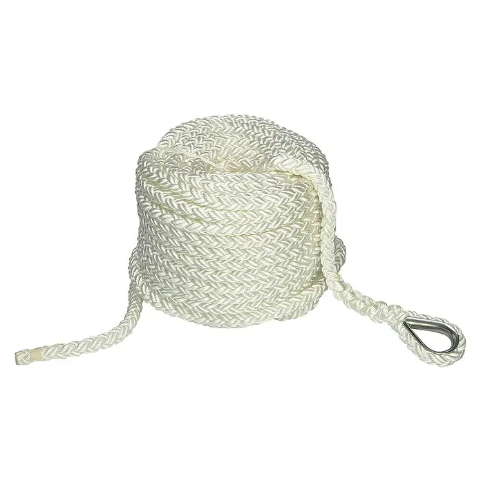 Leine - Nylon, Länge: 30 m, Durchmesser: 12 mm - Weißes Bootsseil aufgerollt mit Öse. Perfekt zum Festmachen oder Abschleppen. Ein vielseitiges und robustes Zubehör für jedes Boot.