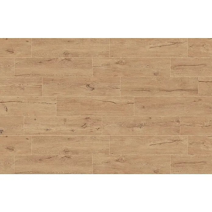 Atlas Concorde Solution Fable Feinsteinzeugfliese Honey - 22,5 x 90 cm, Braun, Matt - Nahaufnahme von Laminatboden in hellbrauner Holzoptik, verlegt im versetzten Muster, ideal für moderne Inneneinrichtungen.