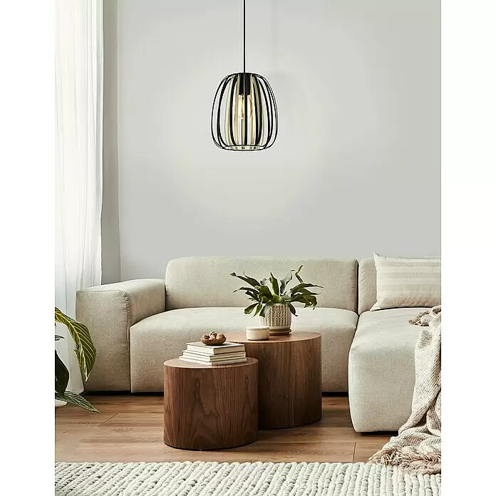 Eglo Encinitos Pendelleuchte rund ENCINITOS40 W, Ø x H: 25,5 x 110 cm, Schwarz/Gold, E27 Mood Shot