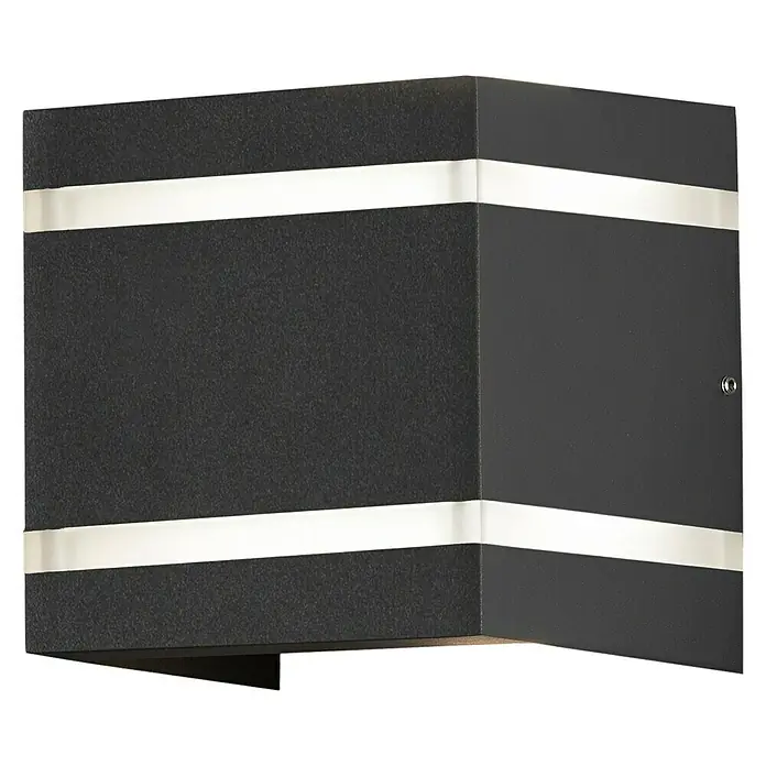 Konstsmide LED-Außenwandleuchte - 7,2 W, 4 x 18,5 x 9,5 cm, Weiß, IP54 - Schwarze Wandleuchte mit zwei horizontalen silbernen Akzentstreifen für eine stilvolle Beleuchtung im Innen- und Außenbereich.