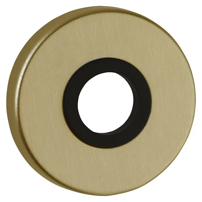 Portaferm Drückerrosette - Durchmesser Rosette: 55 mm, Bronze - Nahaufnahme einer runden, goldfarbenen Rosette mit schwarzem Gummiring in der Mitte, zur Abdeckung von Sanitäranschlüssen.