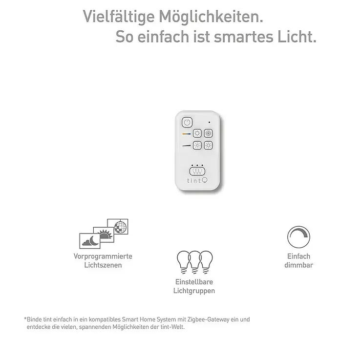 Müller-Licht Tint Fernbedienung Remote Control - Passend für: tint white Produkte, Weiß - Intelligente Tint-Fernbedienung zur Steuerung von Lichtgruppen und Lichtszenen. Einfache Dimmbarkeit für individuelle Lichtstimmungen.