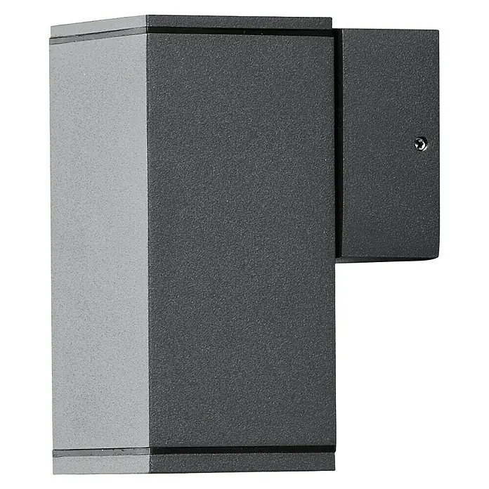 Konstsmide Außenwandleuchte - 35 W, 10 x 6,5 x 13,5 cm, Anthrazit, IP44 - Nahaufnahme einer modernen, grauen Wandleuchte mit rechteckigem Design und klaren Linien, ideal für Außenbereiche.