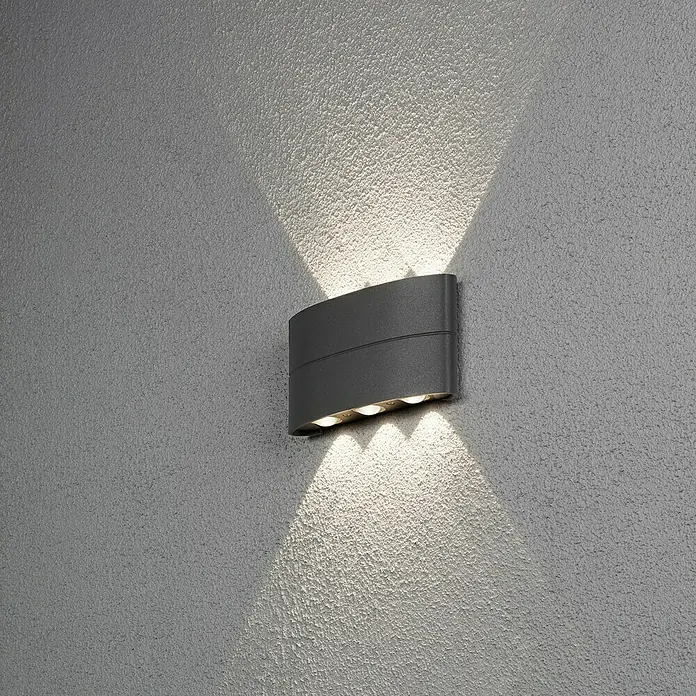 Konstsmide Außenwandleuchte - 100 W, Anthrazit, IP54 - Moderne graue Wandleuchte mit nach oben und unten gerichteter Beleuchtung, die eine stimmungsvolle Atmosphäre erzeugt.