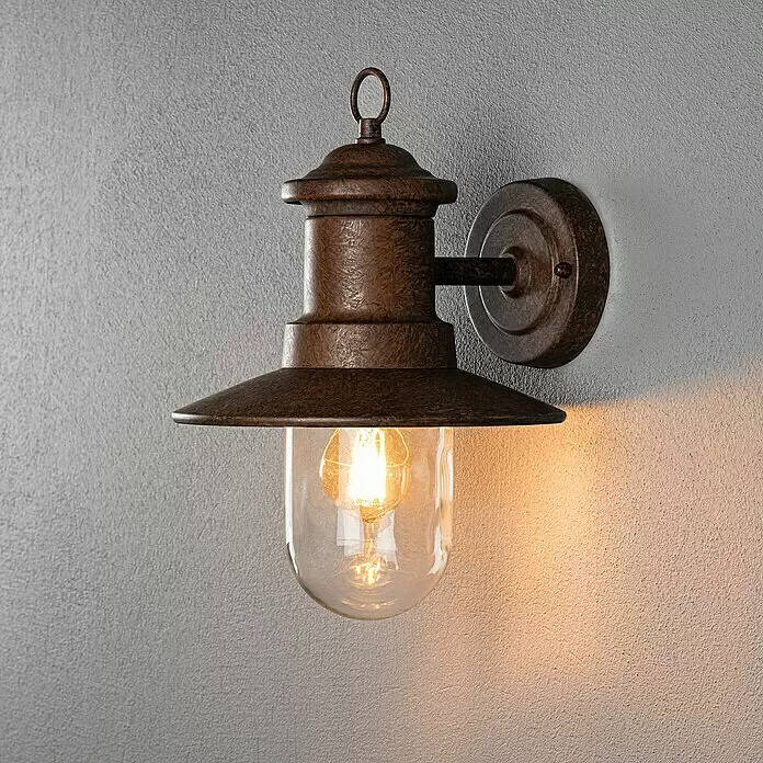 Konstsmide LED-Außenwandleuchte - 7,2 W, 4 x 18,5 x 9,5 cm, Anthrazit, IP44 - Eine rustikale bronzene Außenwandleuchte mit klarem Glas und warm leuchtender Glühbirne.
