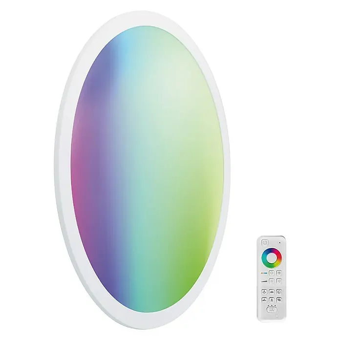 Müller-Licht Tint LED-Panel rund Loris - 30 W, Ø x H: 450 mm x 5,1 cm, Weiß, Warmweiß - Eine moderne, ovale Wandleuchte mit RGB-Farben und einer Fernbedienung zur einfachen Steuerung der Beleuchtungseinstellungen.