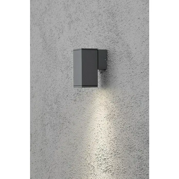 Konstsmide Außenwandleuchte - 35 W, 10 x 6,5 x 13,5 cm, Anthrazit, IP44 - Moderne graue Außenwandleuchte mit schlichtem Design, die ein angenehmes Licht nach unten wirft und die Fassade betont.