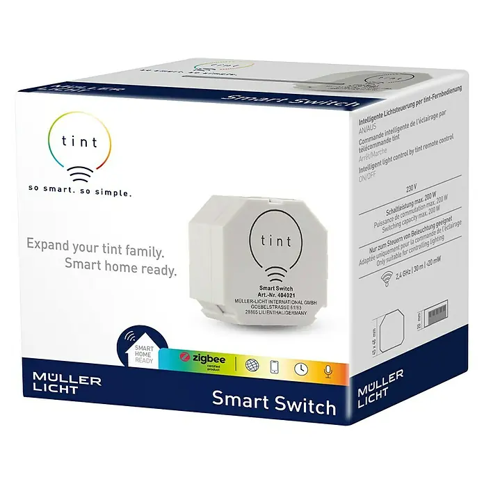 Müller-Licht Tint Funkschalter Smart Switch - 200 W - Intelligenter Tint-Schalter für die Fernbedienung von Lichtern im Smart Home. Einfache Bedienung zur Erweiterung des Smart-Home-Systems.