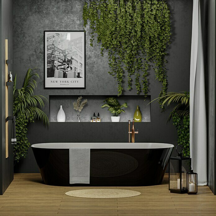 Freistehende Badewanne TorinoL x B: 170 x 80 cm, 268 l, Sanitäracryl, Schwarz/Weiß Mood Shot