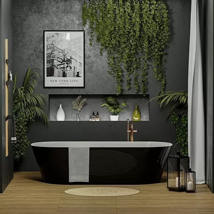 Camargue Freistehende Badewanne Torino - L x B: 170 x 80 cm, Sanitäracryl, Schwarz/Weiß - Stimmungsaufnahme