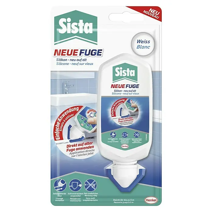Sista Silikon Neue Fuge - Weiß, 80 ml - Sista Neue Fuge Silikon: Silikon zum Erneuern von Fugen, selbstglättend, schimmelresistent und ohne zusätzliches Werkzeug zu verarbeiten.