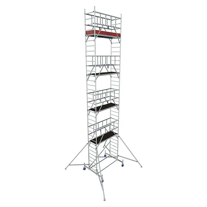Krause ProTec Rollgerüst - Arbeitshöhe: 10,3 m, Belastbarkeit Plattform: 240 kg - Aluminium Rollgerüst: Stabiles und flexibles Gerüst für verschiedene Höhen, ideal für Bau- und Wartungsarbeiten, mit Rädern für Mobilität.
