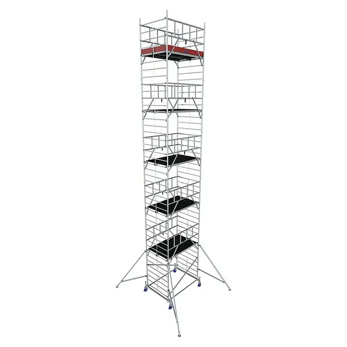 Krause ProTec XXL Rollgerüst Breitaufbau - Arbeitshöhe: 12,3 m, Belastbarkeit Plattform: 480 kg - Ein hoch aufragendes, modulares Gerüstsystem aus Aluminium, das Stabilität und Flexibilität für Bau- und Wartungsarbeiten bietet.
