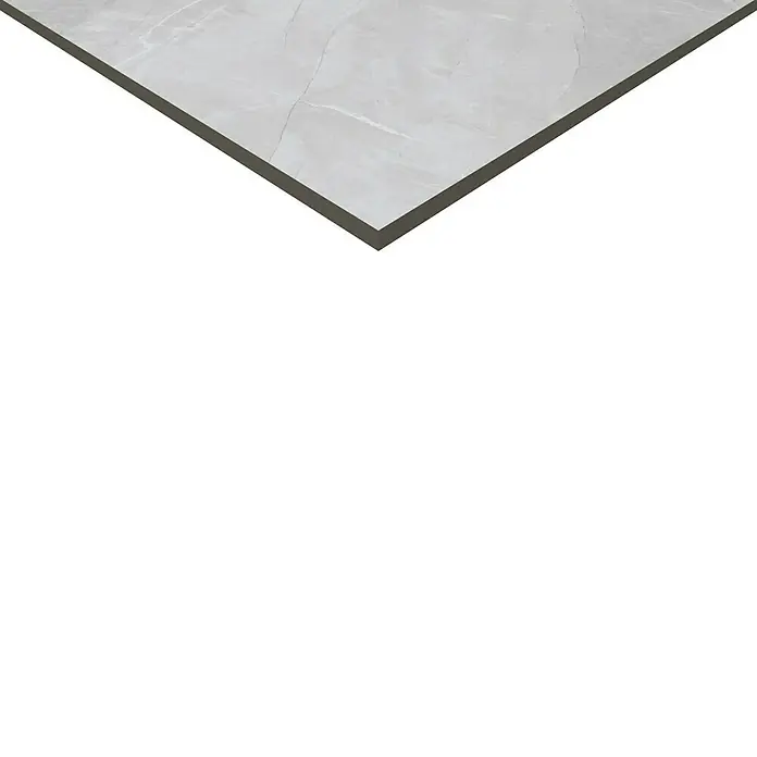 Feinsteinzeugfliese Aquila XXL - 120 x 120 cm, Grau, Glänzend - Graue Fliese mit Marmormuster und dunklem Rand, ideal für moderne Innenräume und stilvolle Bodenbeläge. Hochwertige Verarbeitung für Designansprüche.