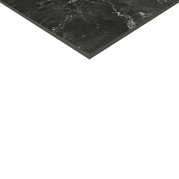 Feinsteinzeugfliese Premium Marble - 60 x 60 cm, Anthrazit, Glänzend - Detailaufnahme einer eleganten dunklen Marmorplatte, ideal für hochwertige Oberflächen im Innenausbau.